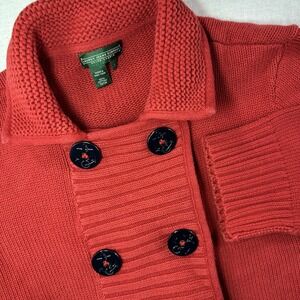 LRL‎ Ralph Lauren Sweater Women's Medium Red Short Sleeve Sailor Buttons Heavy